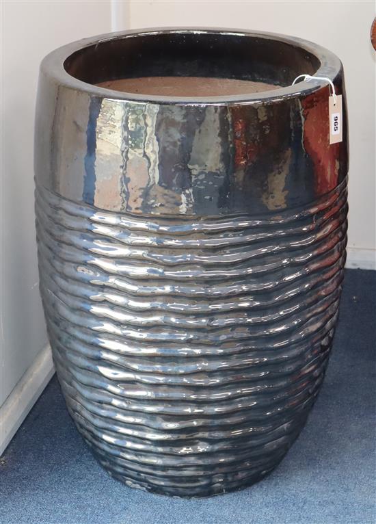 A ribbed gun metal garden planter H.68cm